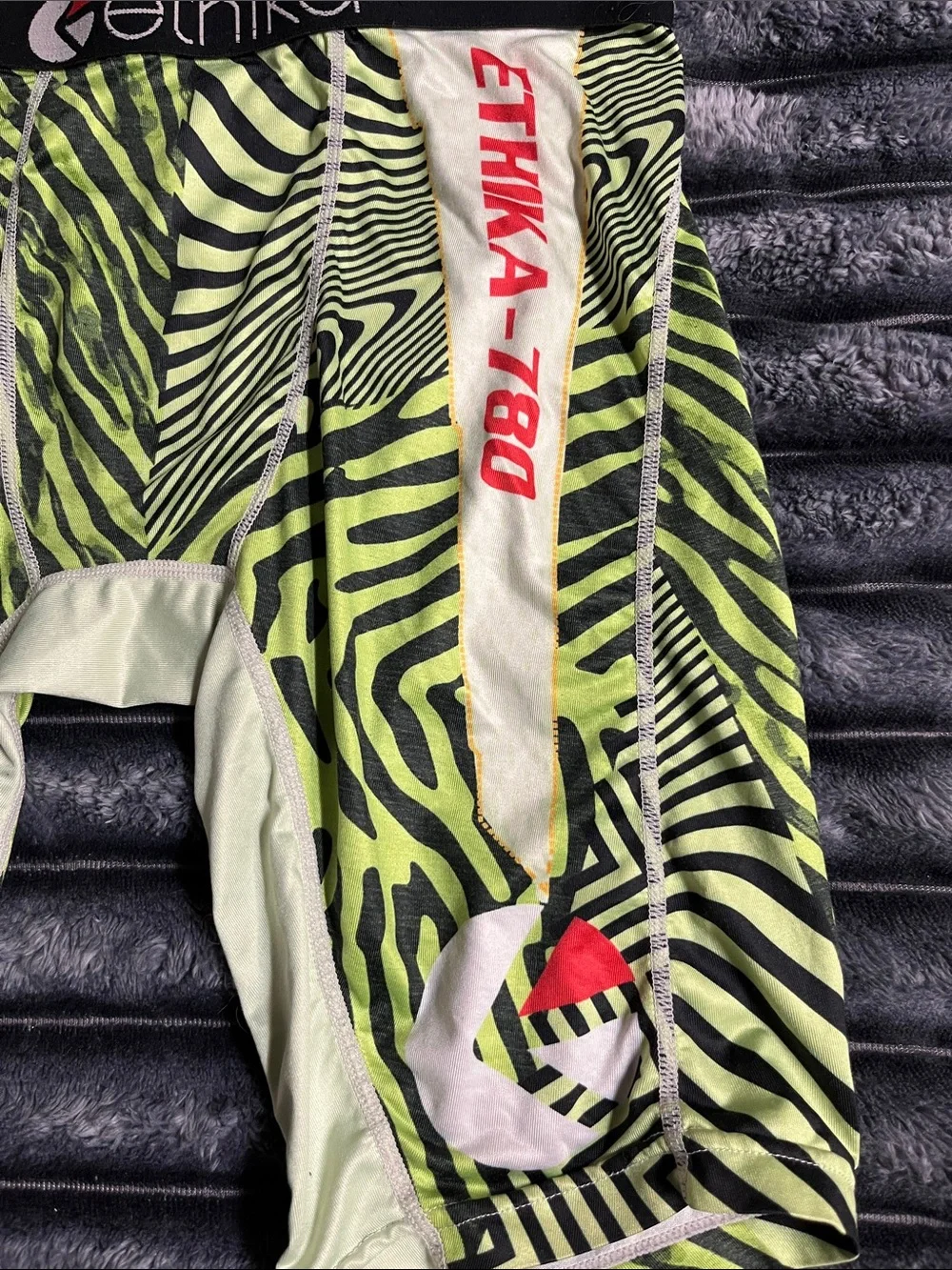 ethika Neon Green Zebra Stripe Performance Boxer Briefs biker workout shorts lrg